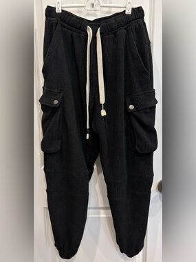 POL Clothing Heavyweight Waffle Knit Cargo Jogger Pants Size Large (FLP77) Black